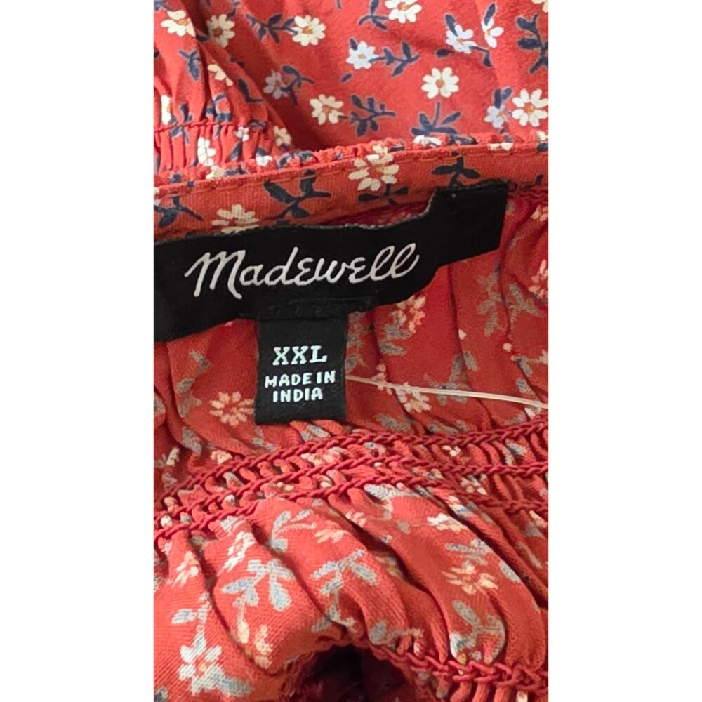 Madewell Challis Button Front Mini Dress Tiny Daisy Red Smocked XXL - Picture 5 of 8